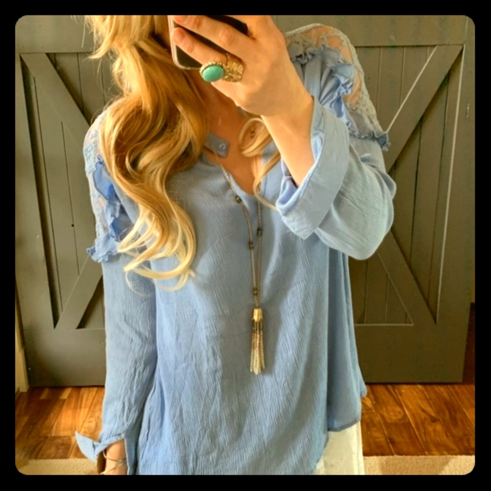 Bohemian Blue Lace Blouse